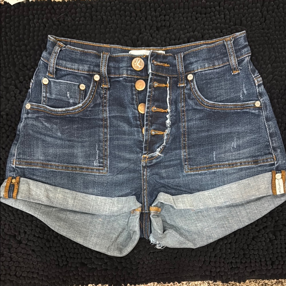 One Teaspoon Blue Jean Shorts High-Waisted Rolled Cuffs